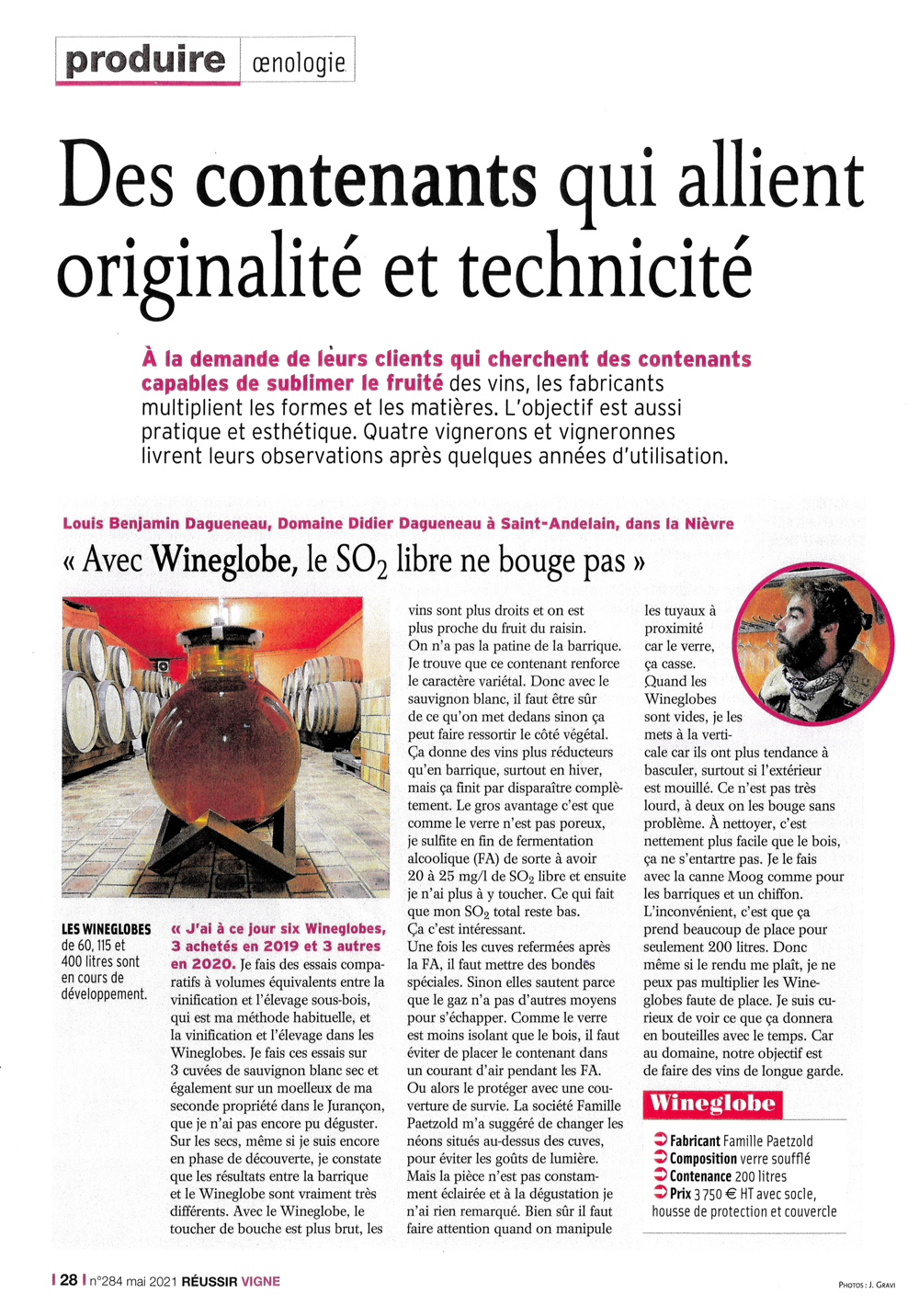 article reussir vigne sur le contenant vin Wineglobe